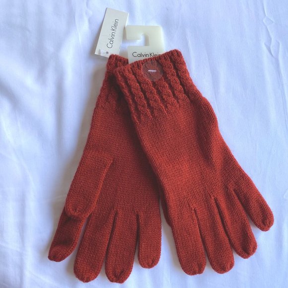 New Calvin Klein Cable-Trim Rust Winter Gloves - Picture 2 of 2